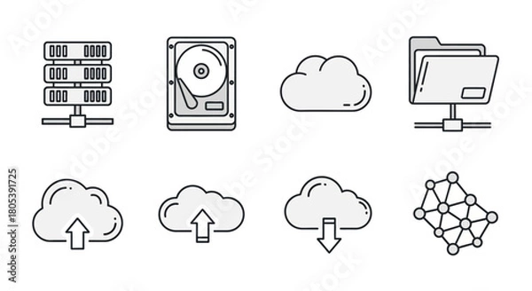 Fototapeta Digital data storage and network icons