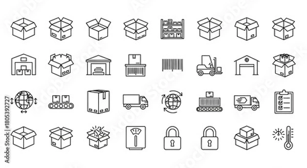 Obraz Icons depicting shipping, warehousing, and delivery processes