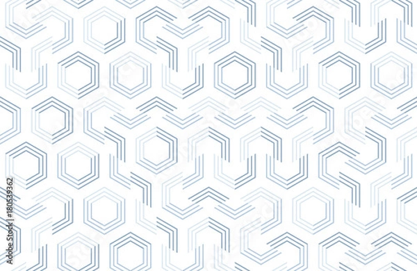 Obraz Seamless geometric pattern with hexagons and lines. Irregular structure for fabric print. Monochrome abstract background.