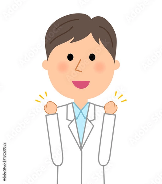 Fototapeta 白衣の男性　ガッツポーズ