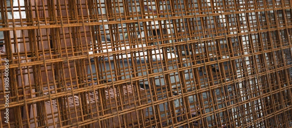 Fototapeta metal rusty iron industrial grate texture background. rough abstract metal grid background copy space