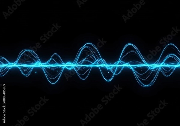 Obraz Abstract Blue Sound or Data Waves with Glimmering Particles