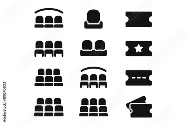 Fototapeta Cinema icons collection: tickets and theater seating symbols