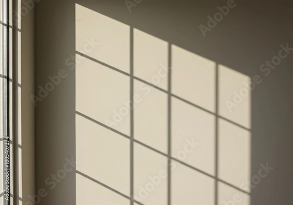 Fototapeta Geometric Windowpane Shadows Gracing a Modern Wall