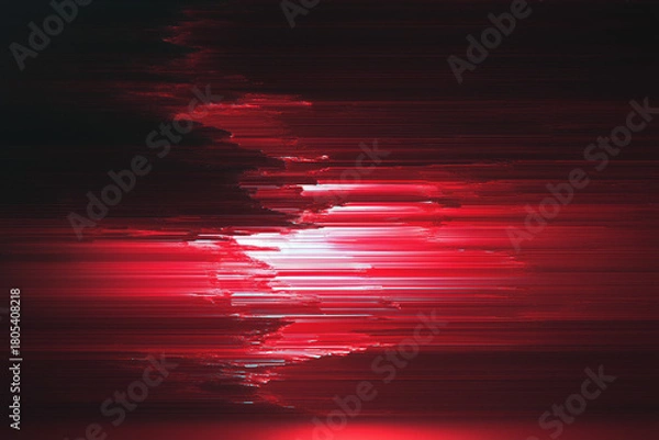 Obraz Red glitch distortion with vertical pixel lines