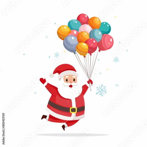 Fototapeta Santa Claus Floating with Colorful Christmas Balloons