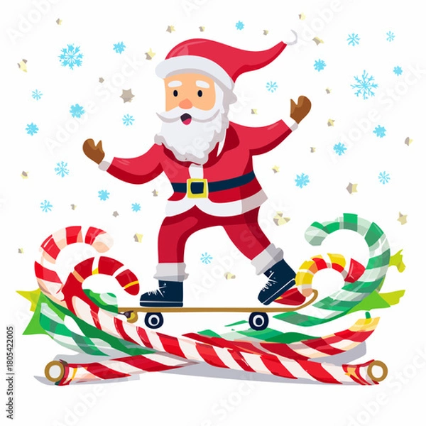 Fototapeta Santa Claus Skateboarding on Festive Candy Canes