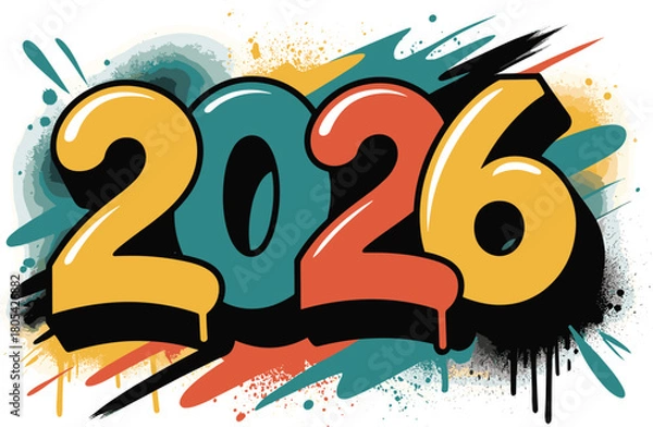 Fototapeta 2026 Graffiti Art Vector Illustration, Colorful Urban Dripping Paint Numbers, Street Style Typography, Splash Design Banner, Editable Print