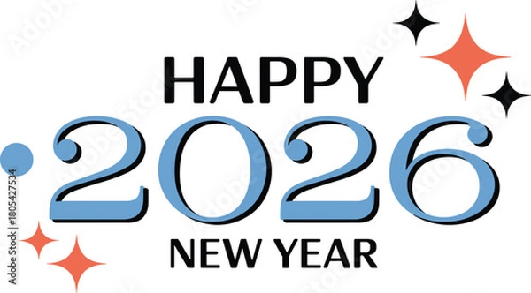 Fototapeta Happy New Year 2026 Typography Vector, Modern Number Design, Celebration Card, Festive Blue Style, Holiday Banner Template, Editable