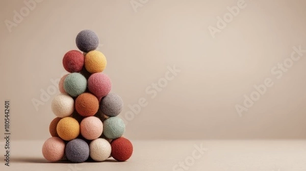 Obraz Stacked colorful wool balls on neutral background for cozy interior decor