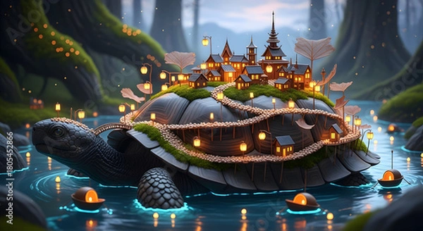 Obraz Turtle statue on the roof of temple