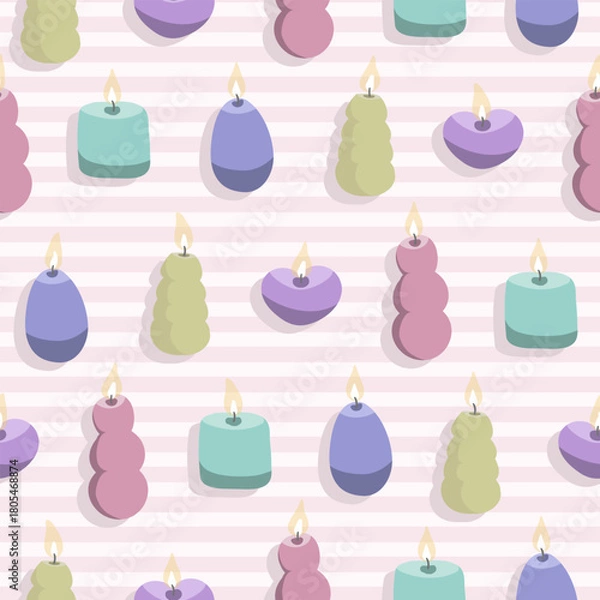 Obraz Colorful candles on a striped background vector seamless pattern