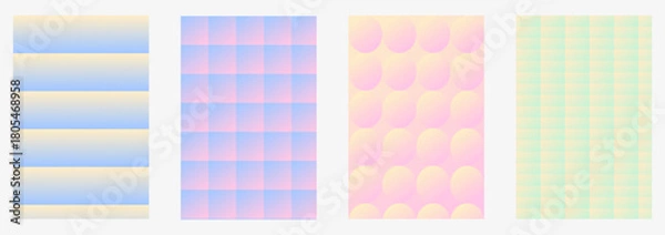 Fototapeta Pastel Gradient Background Set — Soft Abstract Stripes, Grid, Circles and Panels