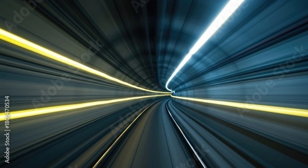 Obraz Motion blur streaks of light illuminate a futuristic, curved subway tunnel at high speed