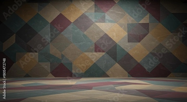 Obraz Geometric pattern room with muted earth tones and subtle spotlight