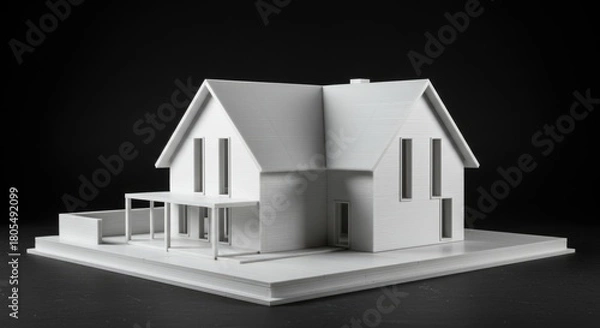 Fototapeta A minimalist white architectural model of a modern house on a dark background