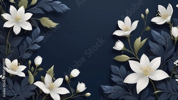 Obraz Paper floral frame with white blossoms on navy background
