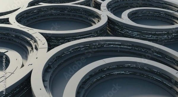 Fototapeta Abstract futuristic geometric circular structures with layered metallic details