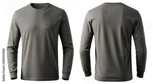Obraz Olive green long sleeve tee mock-up, isolated front and back view