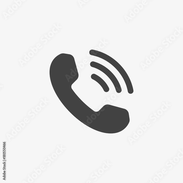 Fototapeta Phone icon isolated on grey background. Handset icon with waves. Telephone symbol