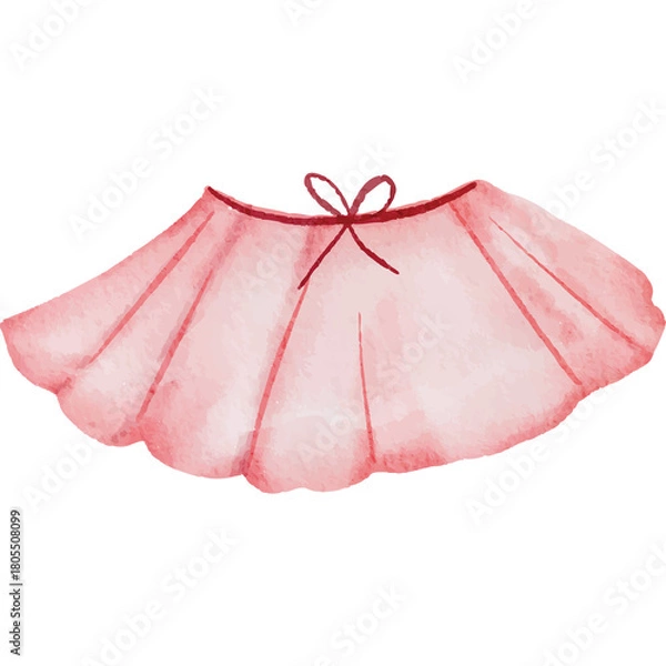 Obraz Delicate Watercolor Pink Tutu Skirt with Red Ribbon Bow Accent on White Background Isolated Adorable Ballet Clothing for Young Dancers
