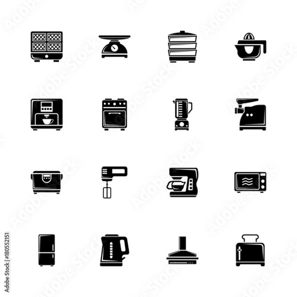 Fototapeta Kitchen icons - Expand to any size - Change to any colour. Flat Vector Icons - Black Illustration on White Background.