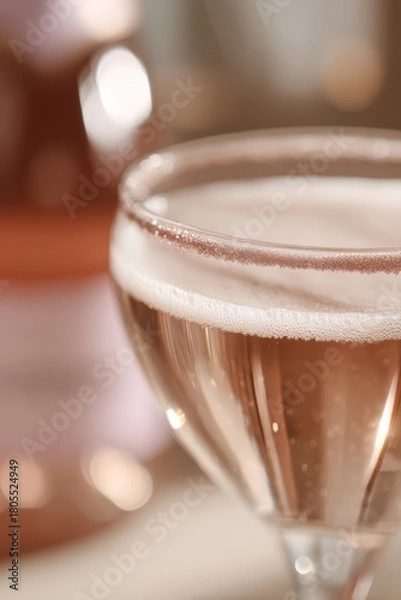 Obraz Close Up Of Rose Champagne In A Glass With Sugar Rim And Blurred