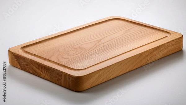Fototapeta Light wooden chopping board on white background with clean simple style
