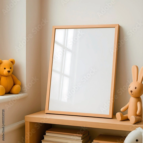 Fototapeta Kids Room Minimalist Interior with Empty Frames and Neutral Decor