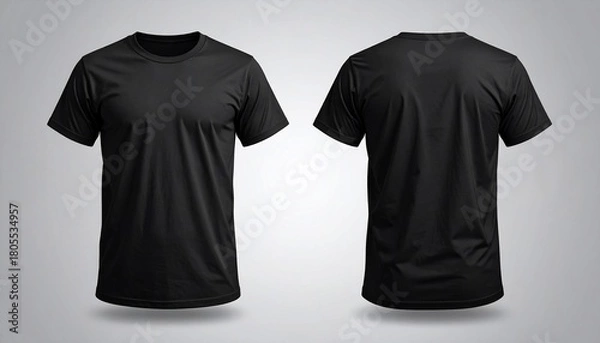 Fototapeta Front and back view of a blank black t-shirt mockup for design or branding
