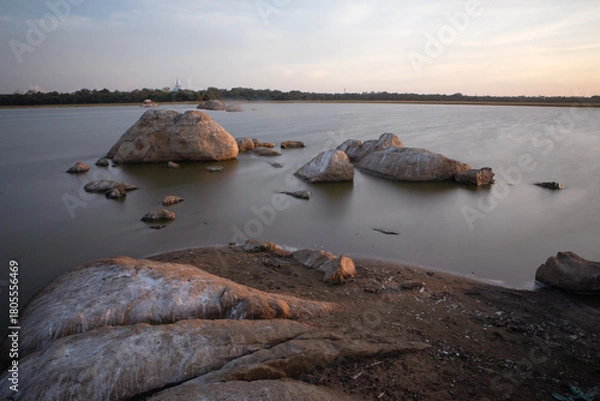 Fototapeta Sunset at Basawakkulama tank in Anuradhapura, Sri Lanka.