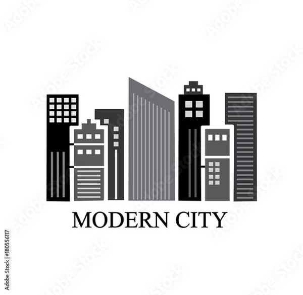 Fototapeta black silhouettes of skyscrapers and buildings of a modern city on a white background