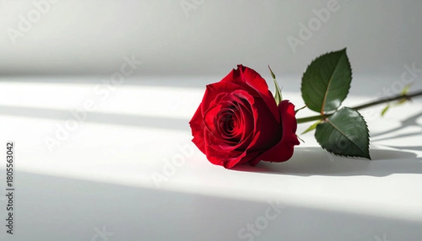 Fototapeta Dramatic Red Rose with Left Negative Space Ai Generated