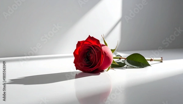 Fototapeta Dramatic Red Rose with Left Negative Space Ai Generated