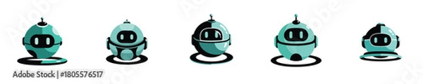 Obraz Robot Vector Illustration Futuristic Round Flat Design Friendly Bot Set