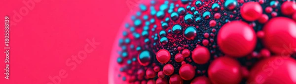 Fototapeta Close up of red and blue liquid bubbles clustered together on smooth surface, creating vibrant and dynamic abstract pattern