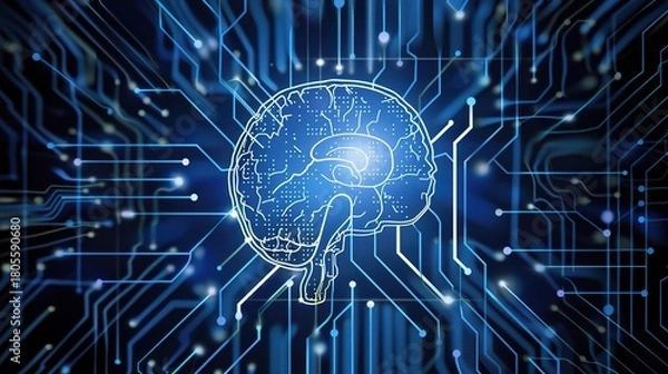 Fototapeta AI Brain Logo, a sleek and modern digital design featuring artificial intelligence elements, neural network patterns, and intelligent mind symbolism, ideal for tech companies, innovation brands, digit