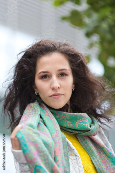 Obraz Portrait of a beautiful girl in an urban landscape in autumn