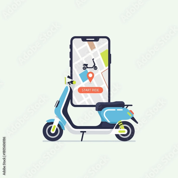 Fototapeta Electric scooter and smartphone app for navigation and transport.
