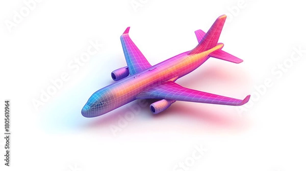 Fototapeta Colorful Low Poly Pixel Art Airplane on White Background