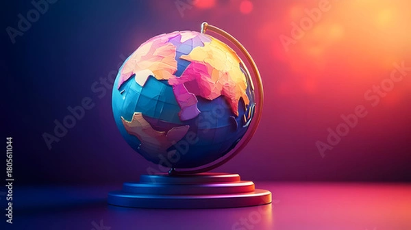 Obraz Colorful Pixel Art Globe on Stand