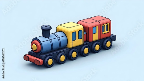 Fototapeta Colorful Pixel Art Toy Train on Light Blue Background