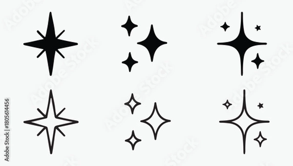 Fototapeta Variety of Star Icons in Black and White Vector Set