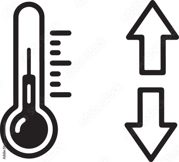 Fototapeta Temperature up down icon thermometer measuring heat cooling control thermal regulation high low measurement scale indicator