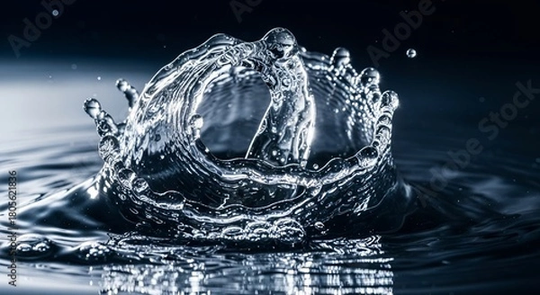 Obraz Captivating water splash crown with dynamic ripples and dark background allure