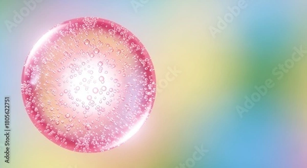 Obraz Abstract pink orb with small bubbles floating against a blurred rainbow background