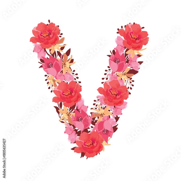 Fototapeta Vector floral letter, capital character V.