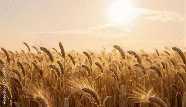 Fototapeta Sunlit wheat field in summer breeze - ultra realistic photo