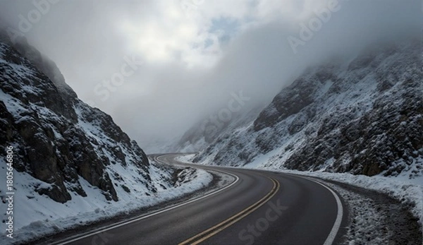 Obraz Foggy winter mountain pass - ultra realistic photo