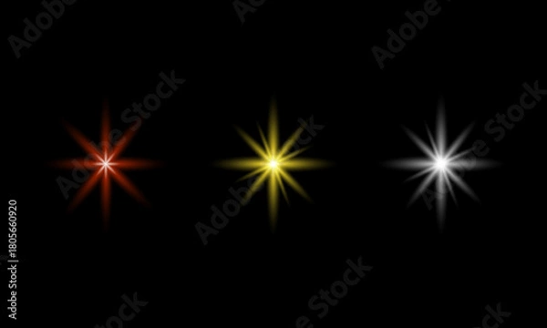 Obraz Colorful Starbursts on Black Background Geometric Designs and Bright Light Flares
